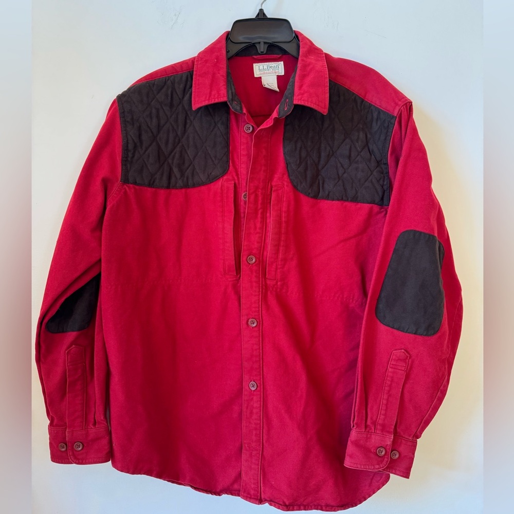 L.L. Bean Vintage Red Chamois Shirt, Elbow Patches Size Large Hunting Fishing